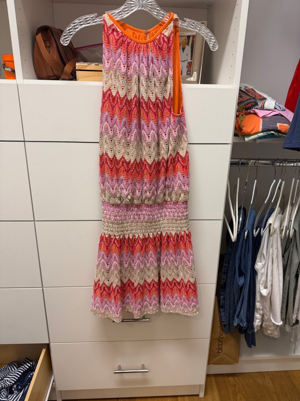 Ramy Brook Pink Orange Chevron Knit Dress
